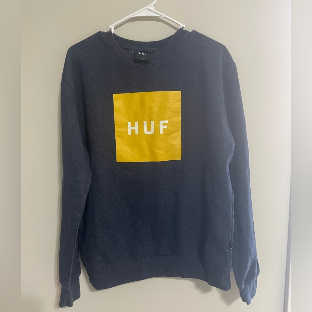Huf Men’s Navy Crew Neck Sweatshirt with Yellow Logo